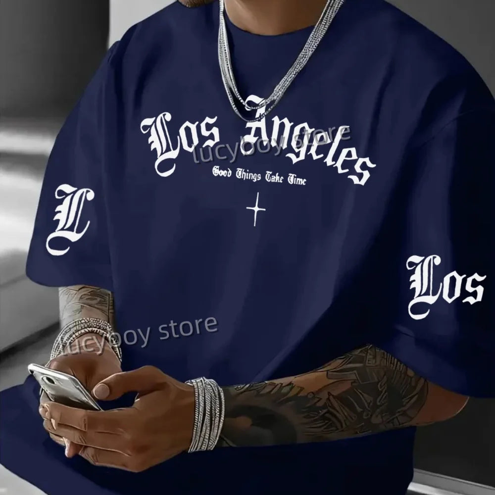 LOS ANGELES  Print Mens  Jersey T-shirt Short Sleeve PLUS size round neck