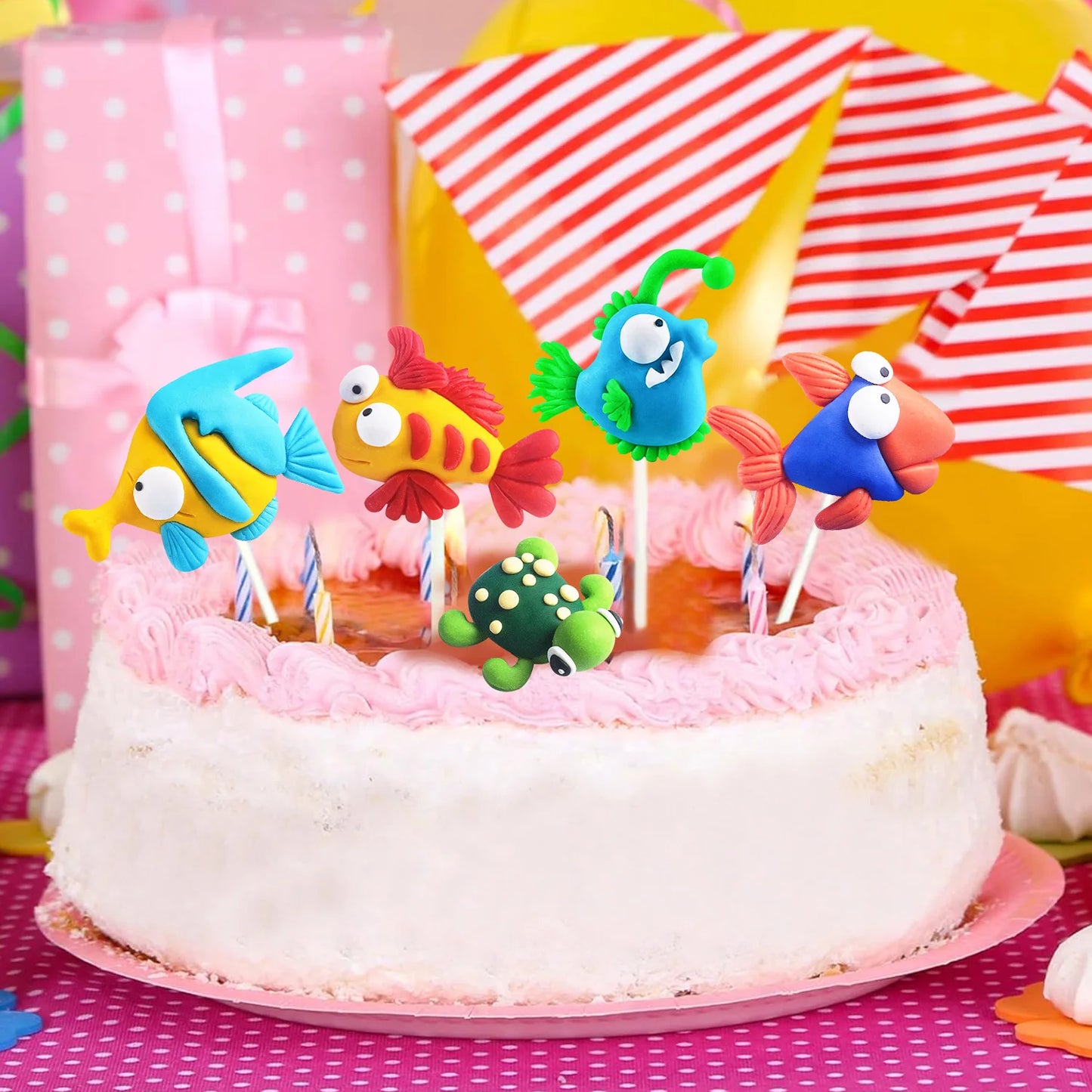 7pcs Under the Sea Cake Toppers Ocean Cake Decorations  Party Favors for Baby Shower Ocean Birthday Party Decorations Supplies
