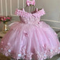 Custom Pink &amp; Purple 3D Floral Flower Girl Dress (Wedding · First Christmas · Birthday Party · Cap Sleeves)