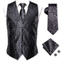 Hi-Tie 20 Color Silk Men's Vests Tie Slim Sleeveless Jacket Hanky Cufflink Waistcoat 4PC Suit