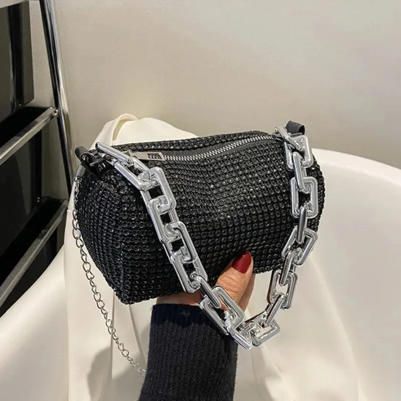 Women's Mini Crossbody Rhinestone Glitter Chain Bag (6.3*3.54) Inch