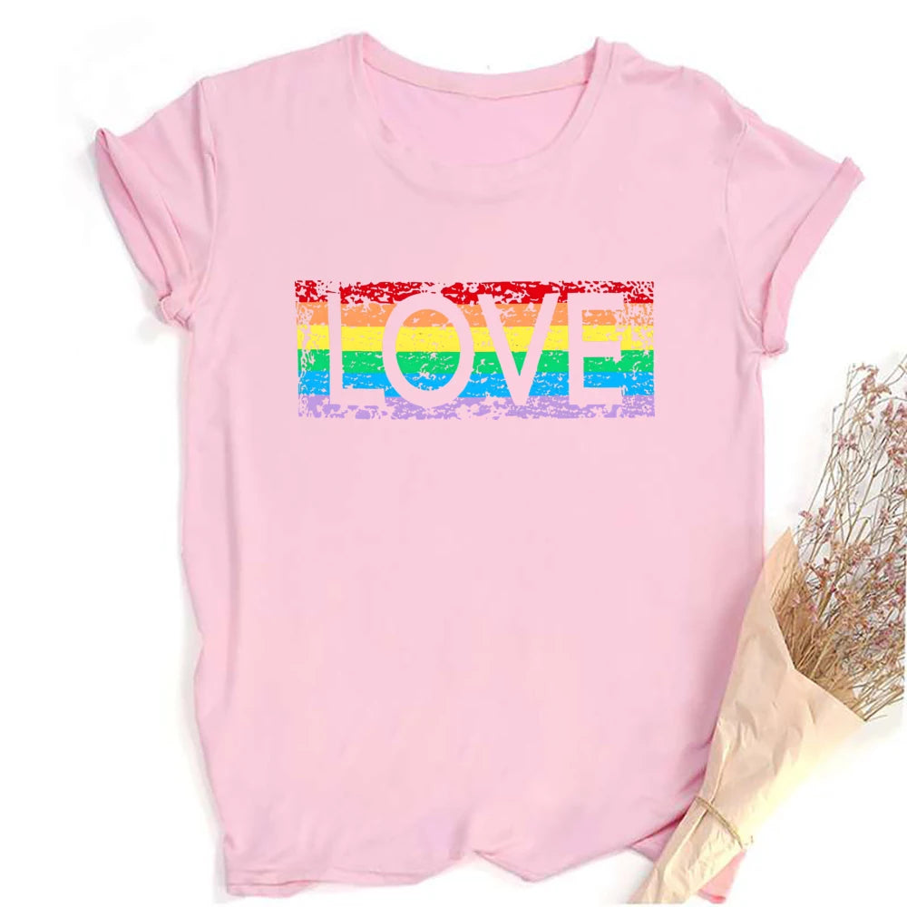 LOVE Pattern Print Girls Rainbow T-shirt Women Tee Shirt LGBT Pride Month T-shirt Love Wins Graphic Tee Summer Women Clothes
