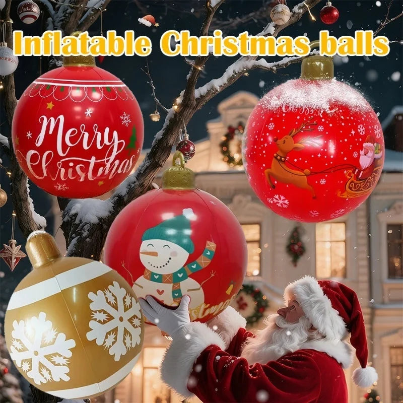 32 Inch Giant PVC Inflatable Christmas Ball Ornaments Outdoor Large Xmas Blow Ball Decorations for Christmas Party Ornaments