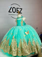 Shiny Green Tulle A‑Line Flower Girl Dress (Lace Applique · Sleeveless · Floor‑Length · Customizable)