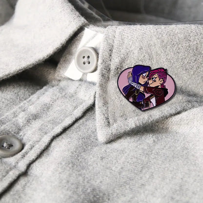 game league of legends Vi and Cait enamel pin brooch LGBT love heart badge Backpack Collar Pins Hat Jewelry accessories