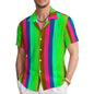 2024 new summer men's shirts rainbow striped casual short-sleeved shirts 3D HD full body printing shirts versatile fashion comfo