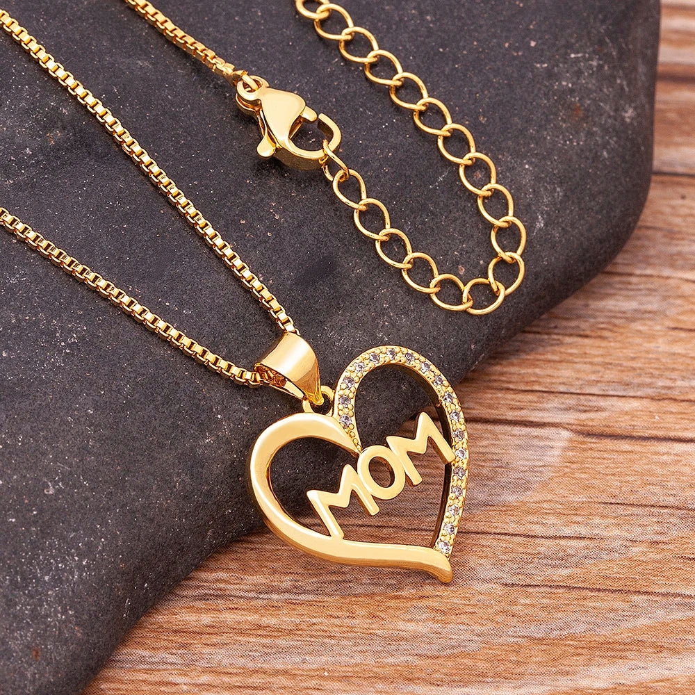 Nidin Luxury Fashion Letter "MOM" Inlaid Crystal Pendant Necklace Mother's Birthday Gift Woman Neck  Anniversary Jewelry