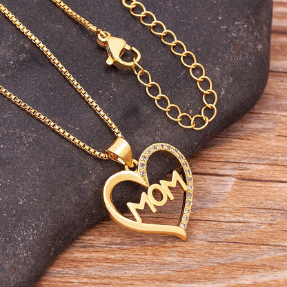 Nidin Luxury Fashion Letter "MOM" Inlaid Crystal Pendant Necklace Mother's Birthday Gift Woman Neck  Anniversary Jewelry