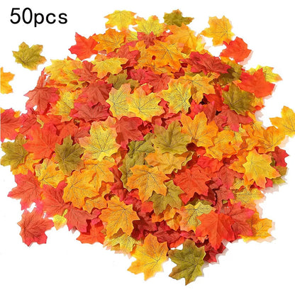 50-1000Pcs Artificial Maple Leaves Autumn Silk Fall Leaf For Thanksgiving Halloween Christmas Home Decoration Party Decor Props