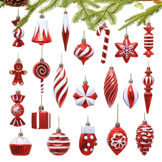 Christmas Ball Alien Decorative Small Pendant Plastic Electroplated Colored Crutch Candy Hexagonal Star Pine Cone Ornaments