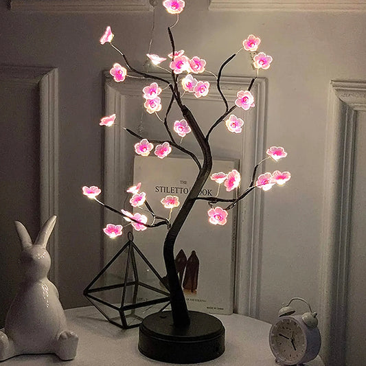 Cherry Blossom LED Table Tree Lamp – USB/Battery Touch‑Switch Bonsai‑Style Night Light Decoration