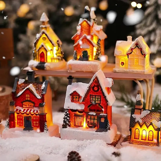 New year Decoration LED Night Light Christmas Luminous House Sculpture Ornament