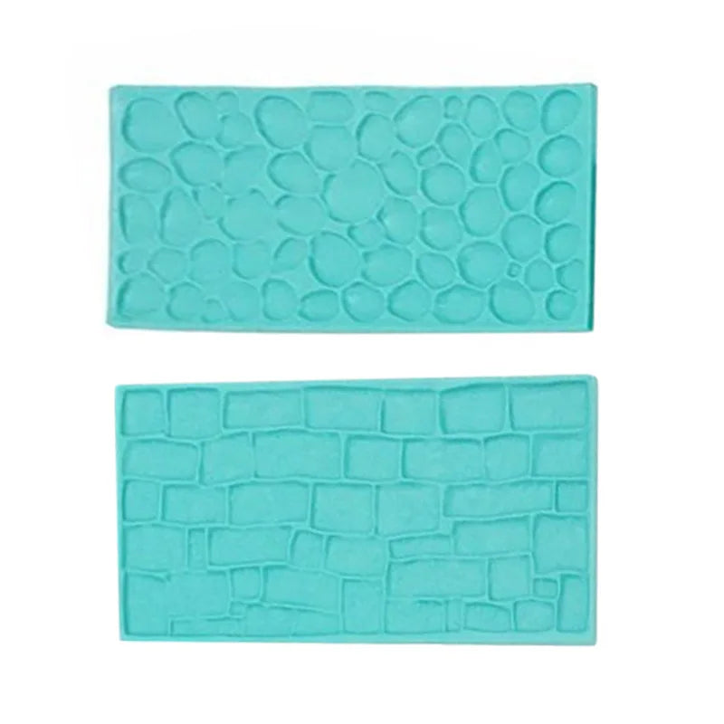 2‑Piece Bark Wall Cake Mold Set – Embossed Brick & Wood Grain Fondant Cutters for Cake Decorating