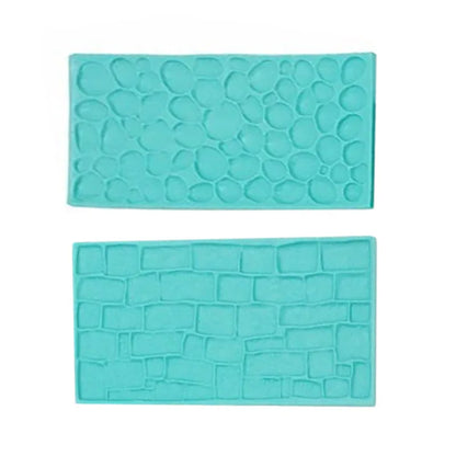 2‑Piece Bark Wall Cake Mold Set – Embossed Brick & Wood Grain Fondant Cutters for Cake Decorating