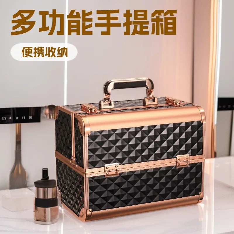 Three‑Layer Portable Cosmetic Storage Case (Waterproof · Metallic · Urban Simplicity)