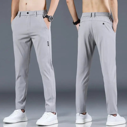 Men’s Ice Silk Straight‑Leg Pants – Summer Breathable Business Casual