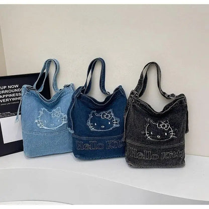 Sanrio Hello Kitty 2025 Denim Tote / Underarm Bag (Large Capacity, Korean Style)