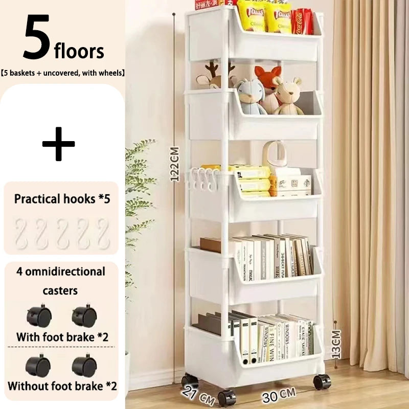 Mobile Kitchen Organizer Rack — Snack, Toy & Book Trolley w/ Wheels