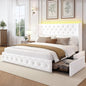 King Velvet Platform Bed w/ LED & 4 Storage Drawers