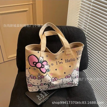 Sanrio Hello Kitty Canvas Zipper Handbag (48cm Large Capacity Tote Bag)