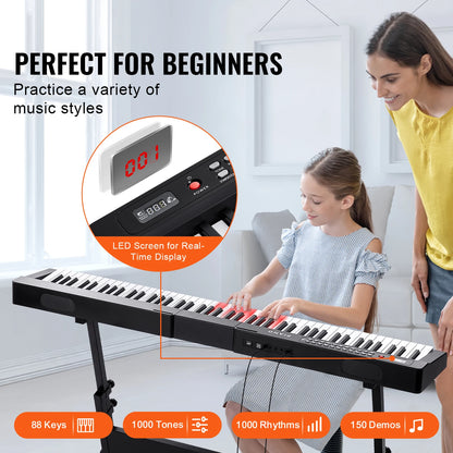 SucceBuy 88‑Key Digital Piano – Semi‑Weighted Full‑Size Portable Electric Keyboard, 1000 Tones for Beginners