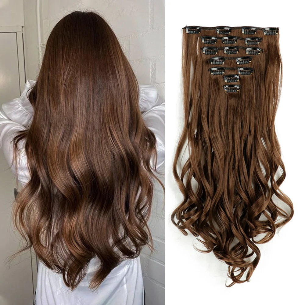 Clip In Hair Extensions 7 PCS Full Head 22-Inch-Long Curly Wavy Synthetic Hair Pieces