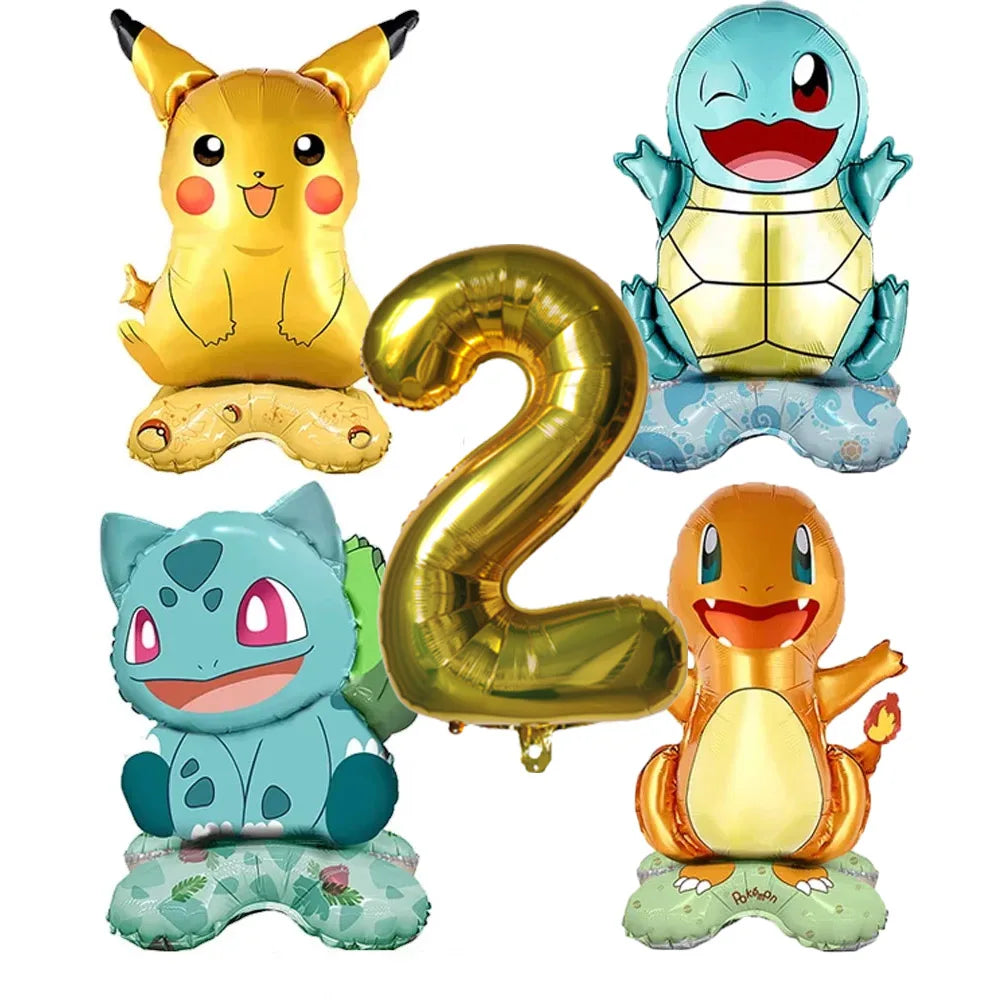 5pcs Pokémon Cartoon Balloon Number Set (Pikachu · Charmander · Squirtle · Bulbasaur)