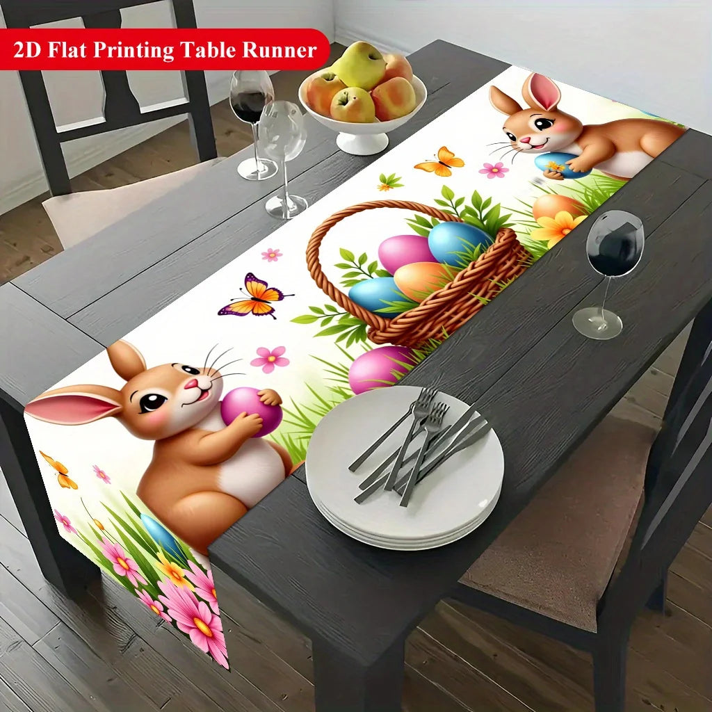 1Pc Easter Bunny Egg Table Runner Cartoon Cute Pet Holiday Table Decor Cloth Party Scene Arrangement Long Tablecloth