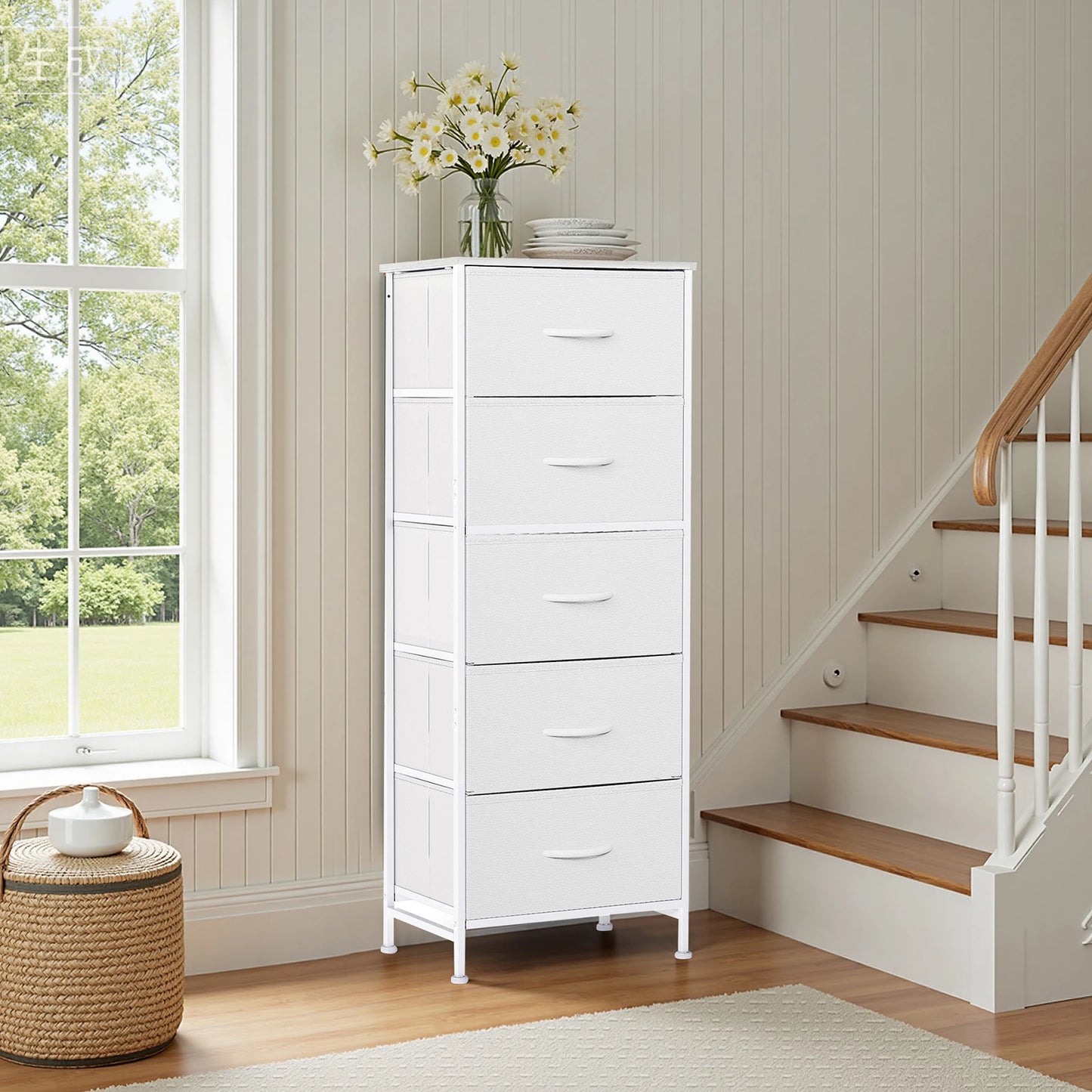 48" Bedroom Dresser with 5 Fabric Drawers