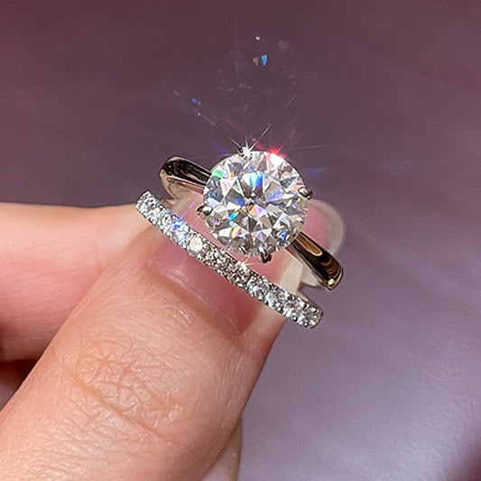 2 Carat All Moissanite Ring Bridal Sets Silver 925 Solitaire Engagement Wedding Rings & Stackable Eternity Bands for Women