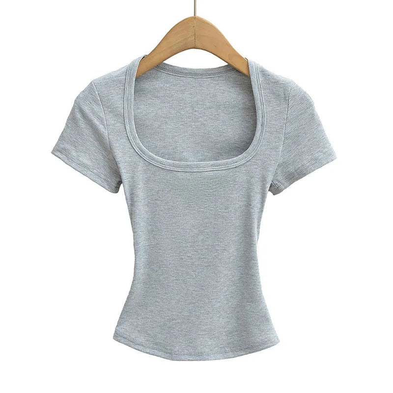 Square Neck Elastic Slim Tee – Summer