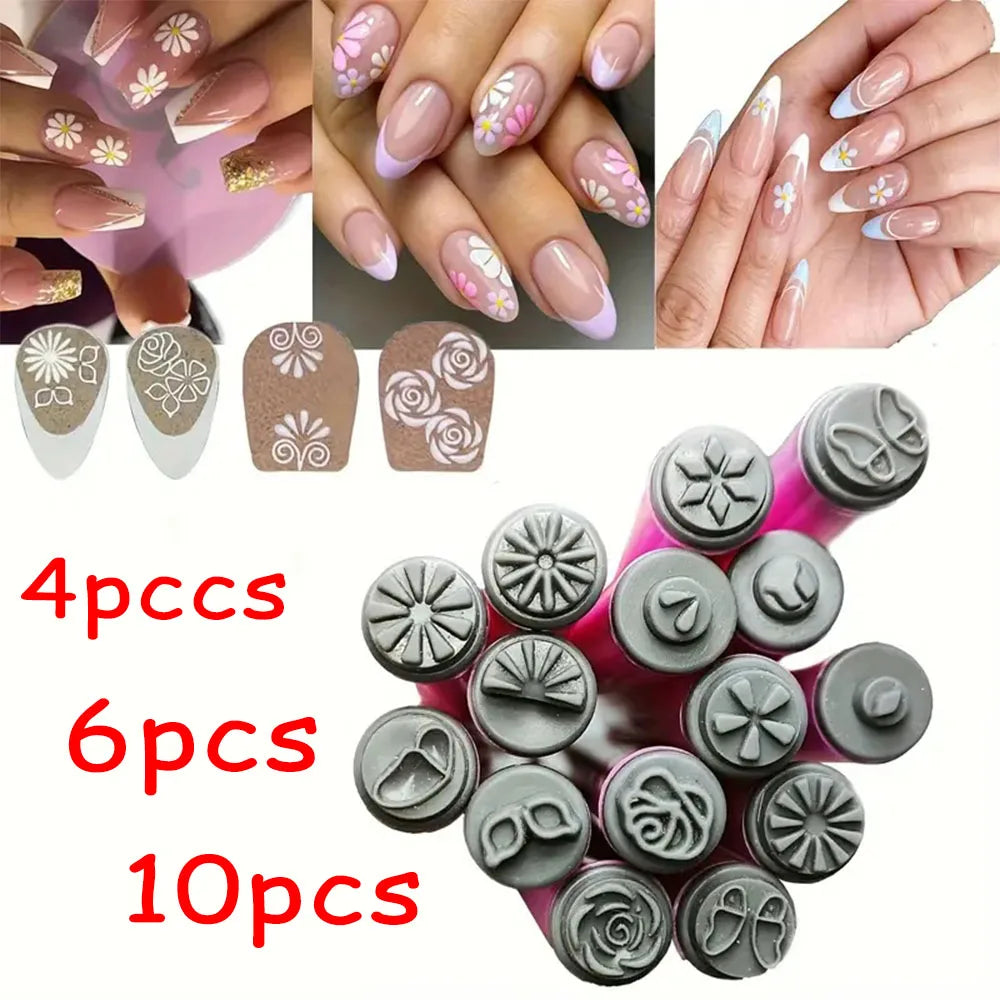 4/6/10Pcs Set Nail Art Stamp Pen DIY Floral Butterfly Nail Graffiti Nail Dotting Tools Polishing Painting Drawing Manicure Tools