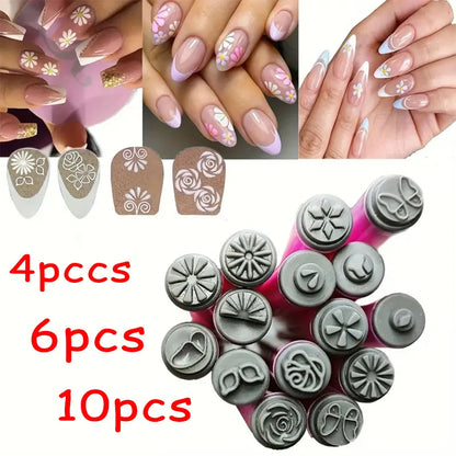 4/6/10Pcs Set Nail Art Stamp Pen DIY Floral Butterfly Nail Graffiti Nail Dotting Tools Polishing Painting Drawing Manicure Tools