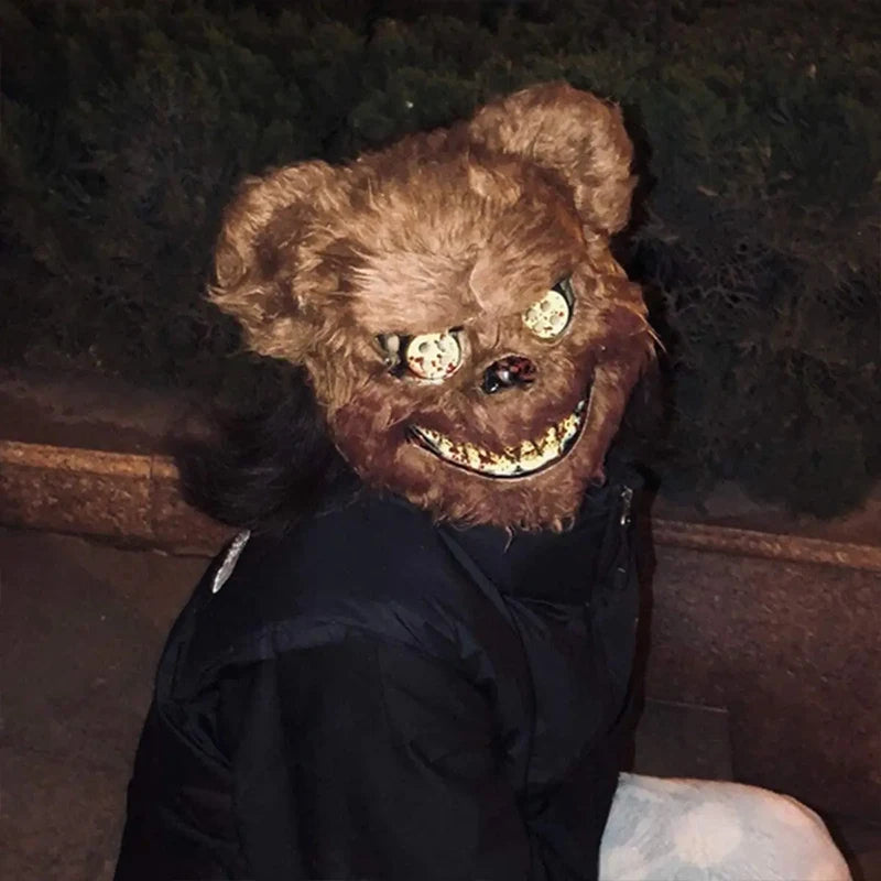 LED Glowing Cosplay Bloody Rabbit Mask Halloween Scary Killer Bloody Bunny Bear Headgear Carnival Masquerade Horror Costume Prop