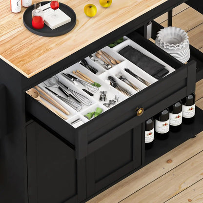 78"–49" Extendable Rolling Kitchen Island with Storage Drawers