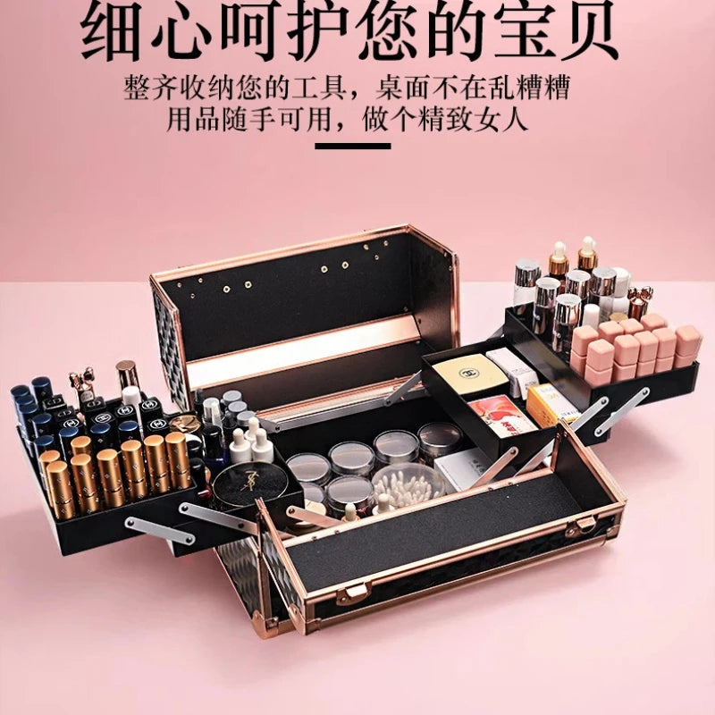 Three‑Layer Portable Cosmetic Storage Case (Waterproof · Metallic · Urban Simplicity)