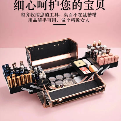 Three‑Layer Portable Cosmetic Storage Case (Waterproof · Metallic · Urban Simplicity)