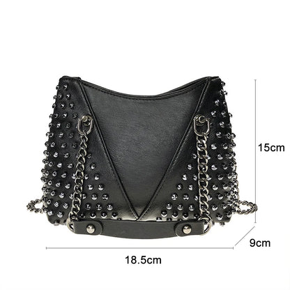 Studded Shoulder Bag Leather Punk Style Rock Rivet Crossbody Handbag Chain Wallet Purse