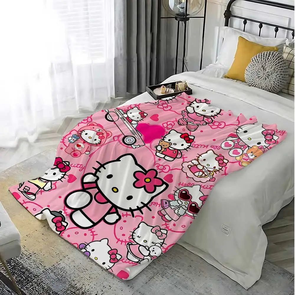 Kawaii Cat Hellos Fluffy Soft Blankets and Throws Blanket Bed Throw Blanket Luxury Home Interior Microfiber Bedding Sofa Knee &