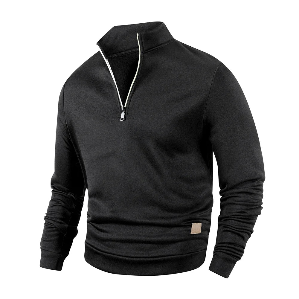 Spring Autumn Fashion High Neck Half Zipper Long Sleeve Sweatshirts Men's Casual Knitted Pullovers Daily Warm Coats