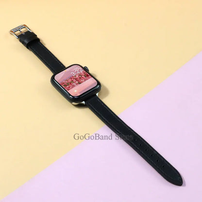 Slim Leather Strap for Apple Watch Band 49mm 45mm 44mm 42mm 41 38 40mm Woman Bracelet for IWatch Series Ultra 8 7 6 SE 5 4 3 2 1