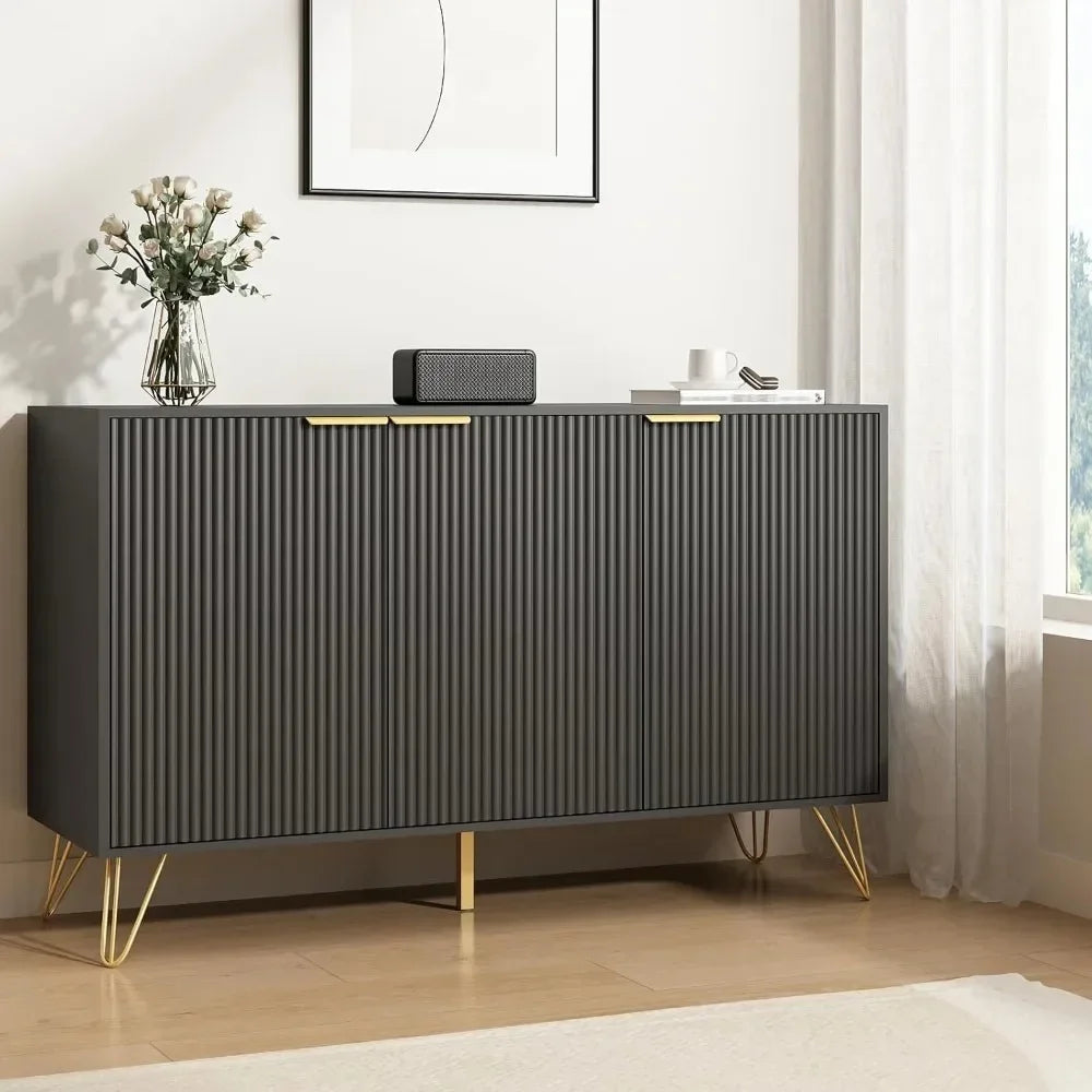47.2" Modern Fluted Sideboard Cabinet with 3 Doors & Adjustable Shelves