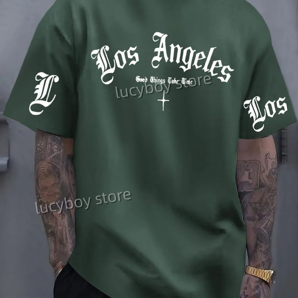 LOS ANGELES  Print Mens  Jersey T-shirt Short Sleeve PLUS size round neck