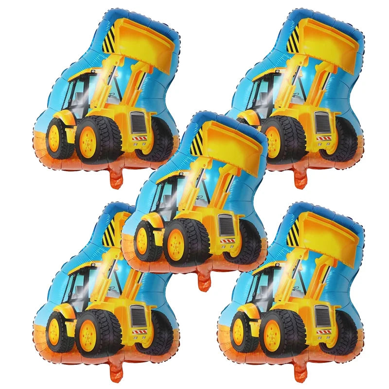 5‑Piece Construction Vehicle Balloon Set – Excavator, Crane & Truck Balloons for Boys’ Birthday Party