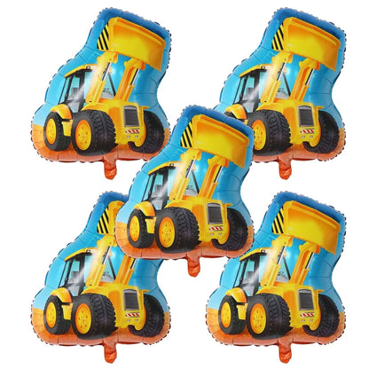 5‑Piece Construction Vehicle Balloon Set – Excavator, Crane & Truck Balloons for Boys’ Birthday Party