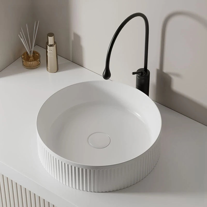 Modern White Round Countertop Wash Basin