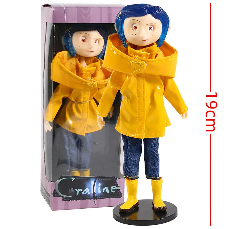 NECA Coraline in Striped Shirt / Yellow Raincoat 7" ABS/PVC Action Figure Toy Doll