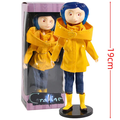 NECA Coraline in Striped Shirt / Yellow Raincoat 7" ABS/PVC Action Figure Toy Doll