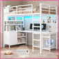 Twin Loft Bed w/ L‑Desk, Bookshelf, LED, Charging Station & Guardrail — White