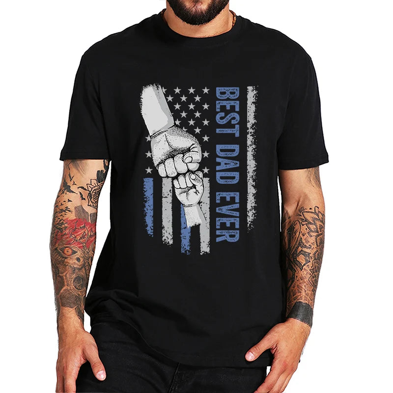 Custom Best Dad Ever T Shirt with Kids Name Fist Bump Dad Shirt Personalized Dad Grandpa American Flag T Shirt Fathers Day Gift